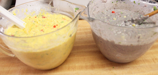 Blue and Yellow Cornmeal batters - Ying and Yang!
