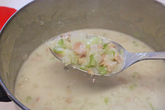 Clam chowder is meaty, thick and tasty.