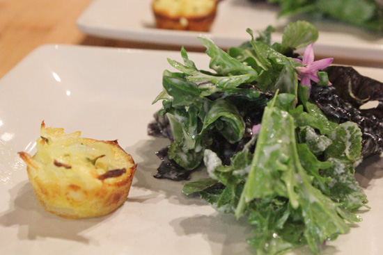 Miniature Onion and Goat Cheese Appetizers paired with Salvador's Super Salad