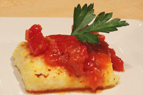 Grilled Polenta Squares with Tomato and Onion Sauce