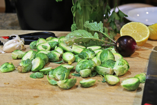 Brussels Sprouts ready for the skillet.