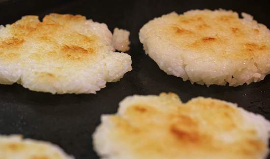 Crispy Rice Cakes have a beautiful golden brown hue. 