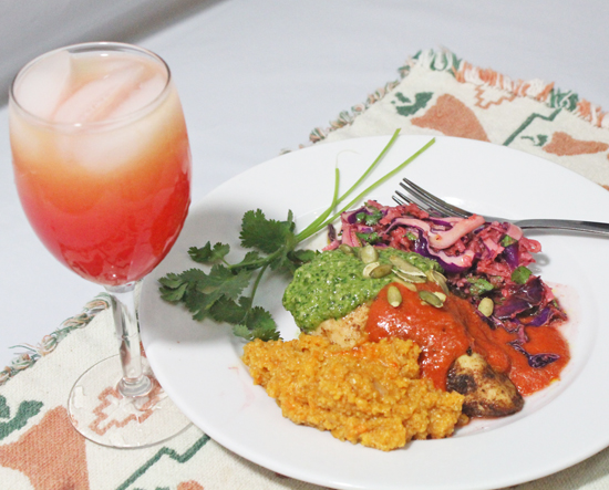 Our Southwestern Fiesta plate paired with a Tequila Sunrise cocktail.