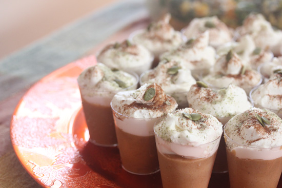 Chai Latte Pumpkin Pudding with ground pepita from Peaceful Cooking. 