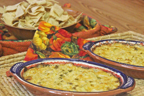 Two levels of heat filled these gratin dishes of Roasted Chile and Artichoke Dip