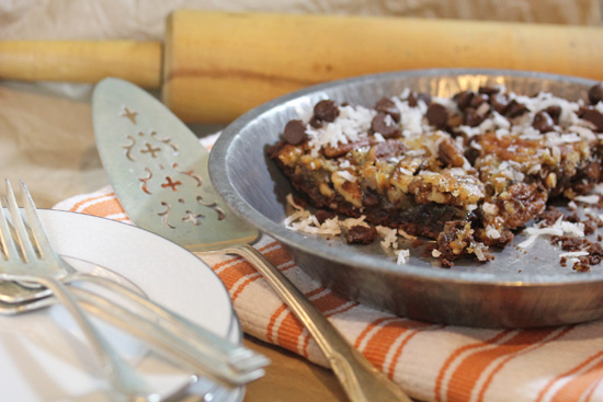 Chocolate Coconut Pecan Pie can be frozen, thawed out and rewarmed in a 250-degree oven.