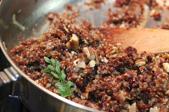 Mixing up the quinoa stuffing ingredients. 