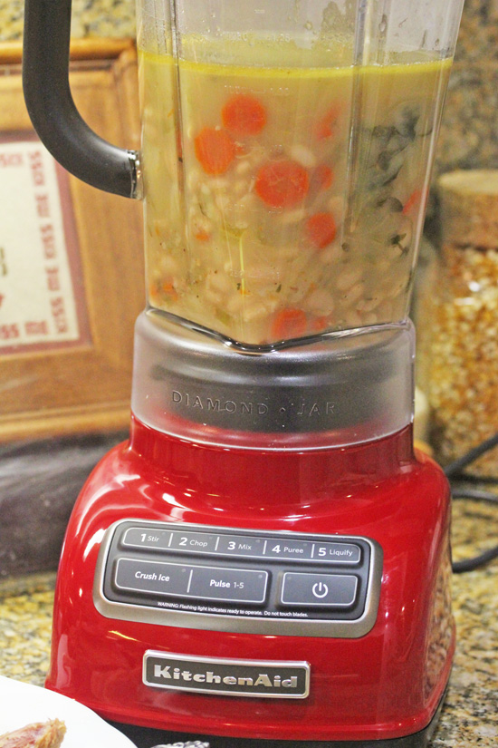 Kitchen-Aid Diamond Blender goes to work on the Navy Bean Soup. 