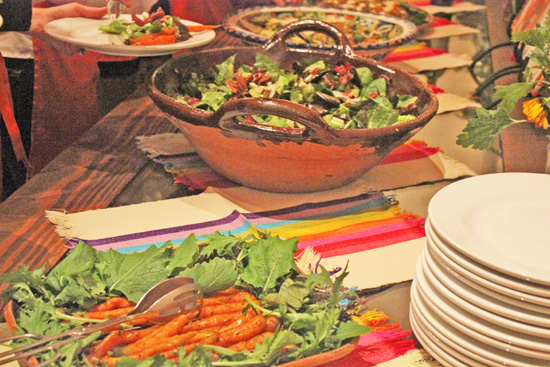 Beautiful food served with beautiful Mexican pottery and linens. 