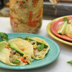 Fermented Curtido tops fish tacos. Recipe at FreshFoodinaFlash.com