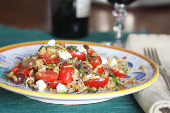 Italian Farro Salad with Grape Tomatoes, Feta Cheese and Kalamata Olives