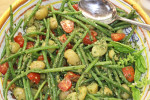 Green Bean, Potato, Tomato and Pesto Salad recipe from FreshFoodinaFlash.com.