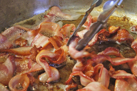 Frying Bacon for Bacon and Potato Salad from FreshFoodinaFlash.com. 