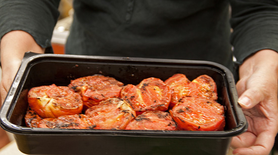 Grilled Tomatoes for the Grilled Tomato and Cucumbr Bruschetta from FreshFoodinaFlash.com.