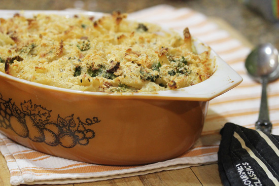 Macaroni and Cheese with extras like ham, kale and more.