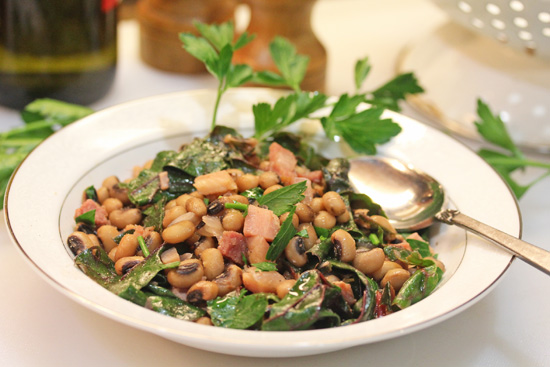 Black-Eyed Peas with Ham and Swiss Chard