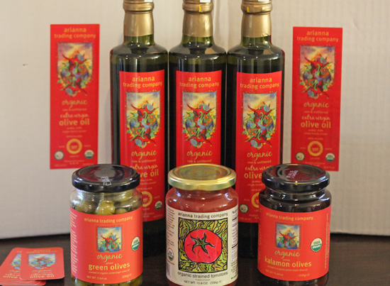 Arianna Trading Company Greek Olive Oil and olives on FreshFoodinaFlash.com