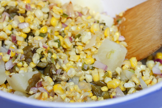 Potato Salad with Charred Chiles and Corn recipe at FreshFoodinaFlash.com