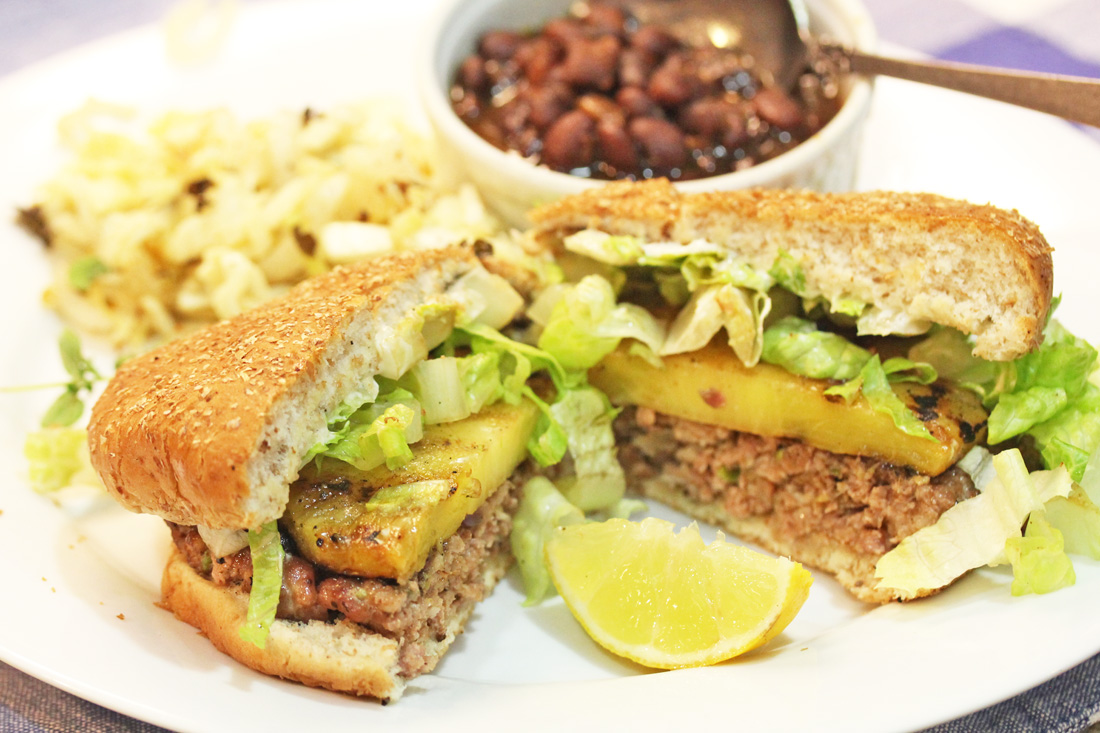 Jerk Burgers with Caramelized Pineapple Rings from Rachael Ray